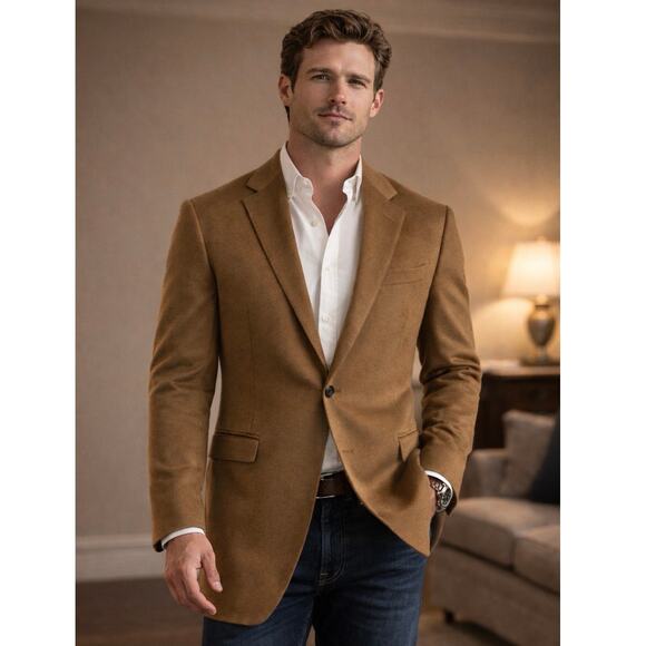 TALLIA Other - Tallia Uomo Piacenza Cashmere Tan Brown Sport Coat Blazer Size 46